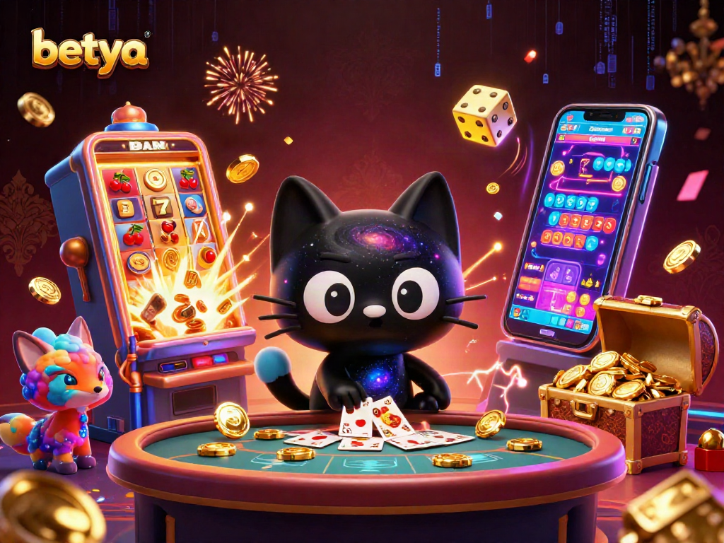 Betya players winning with a vibrant cosmic casino environment filled with games and excitement.