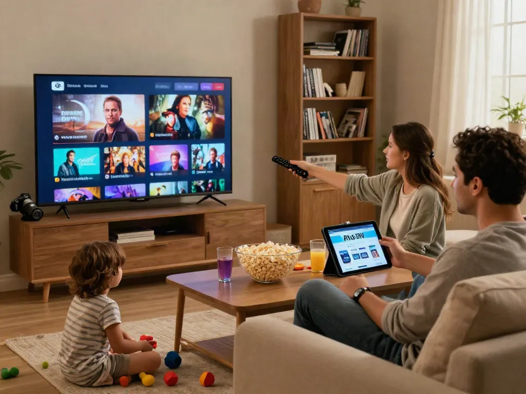 Expérience familiale avec Atlas Pro ONTV dans un salon moderne et accueillant.