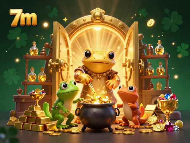 Betting with 7m: A vibrant 3D scene featuring an alchemist transforming metals into gold coins, with magical elements around.