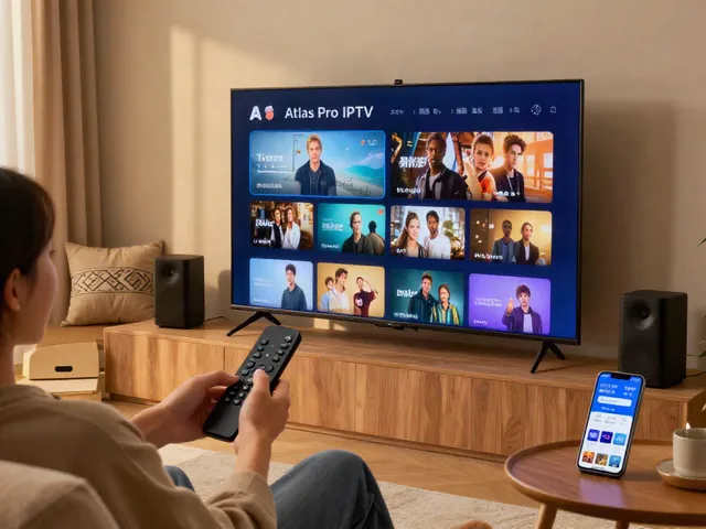 Profiter des chaînes en direct avec Atlas Pro IPTV sur un écran de télévision dans un salon moderne.
