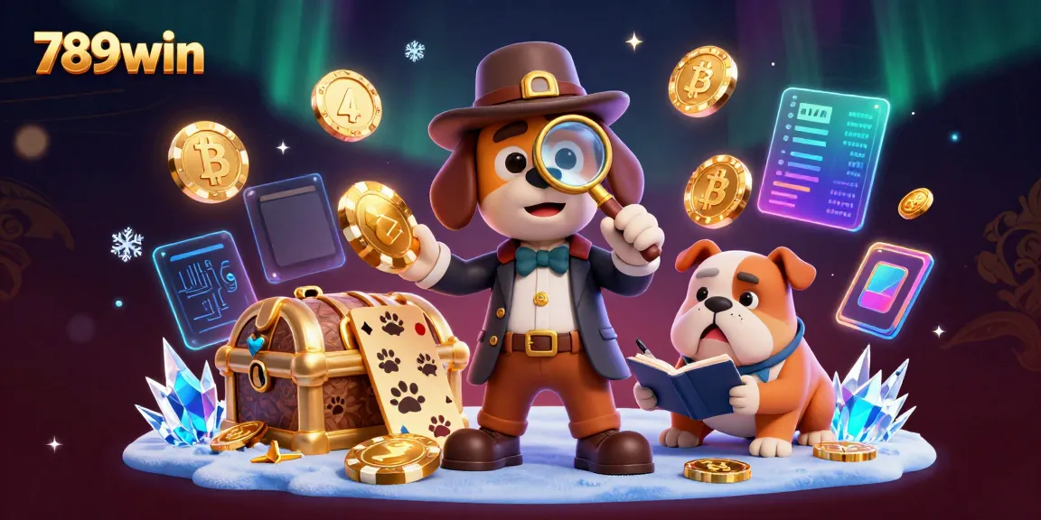 Examine poker chips and crypto elements with 789win's 3D characters in a vibrant casino scene.
