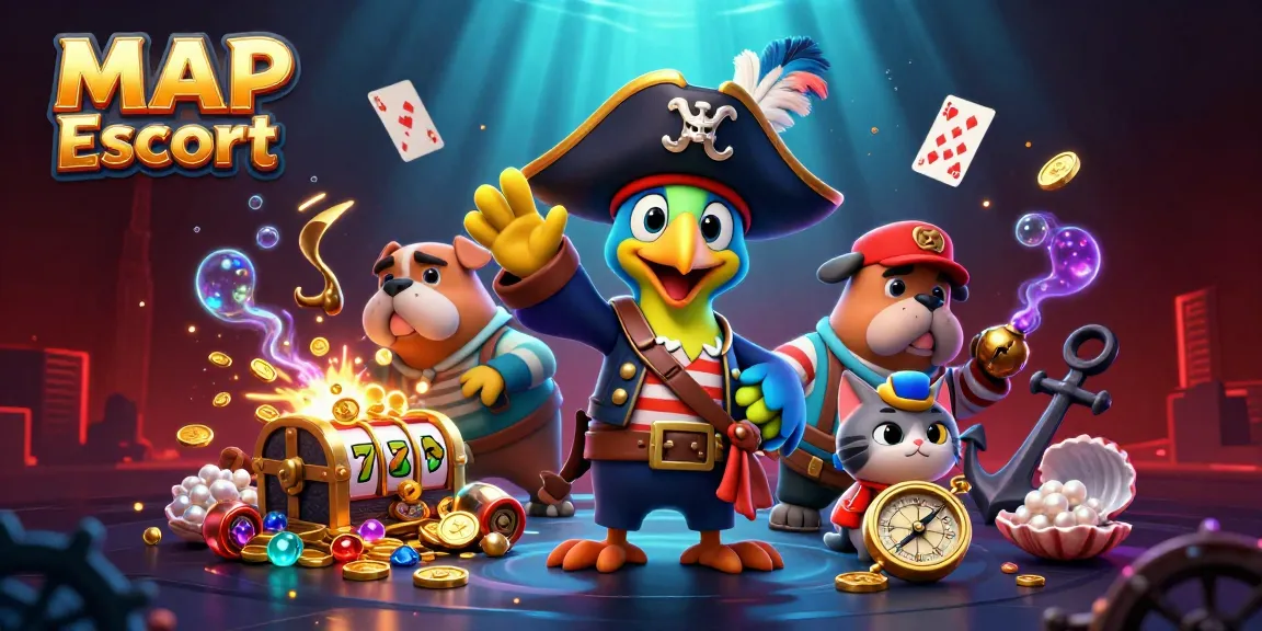 Experience the excitement of MAP Escort with a dynamic casino scene featuring vibrant characters and engaging gaming elements.
