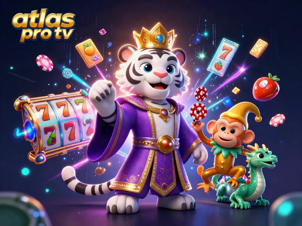 Jouer avec atlas pro tv dans une illustration dynamique de casino, avec un tigre et un dragon