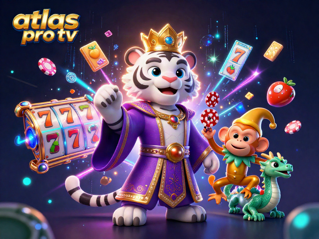 Jouer avec atlas pro tv dans une illustration dynamique de casino, avec un tigre et un dragon